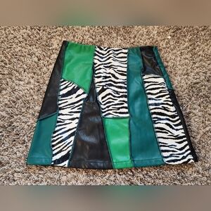 Women's Akira Green & Black Zebra Print Skirt